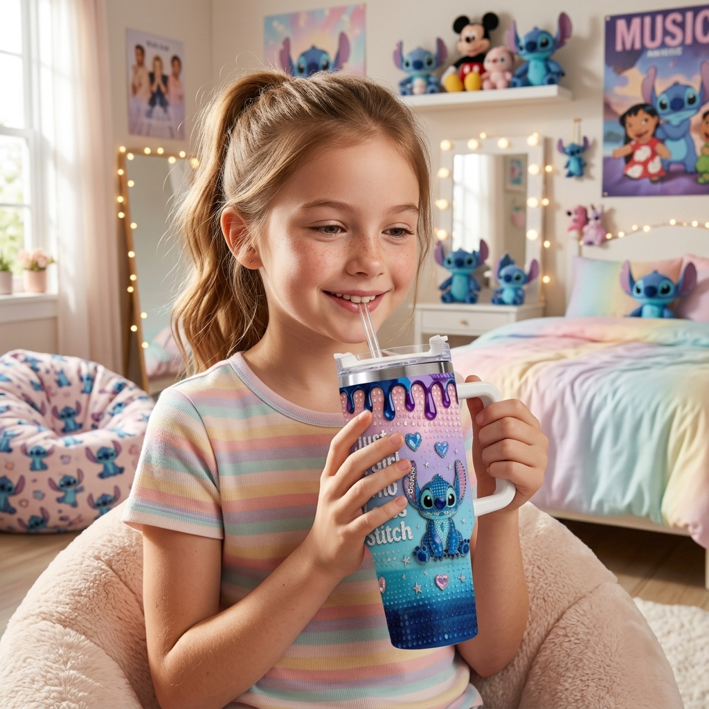 Personalized Tumbler for Her with Handle - Just A Girl Who Loves Stitch Gift