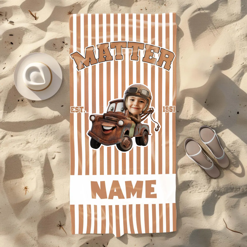 Personalized Cartoon Racing Car Beach Towel Custom Name Gift for Kids