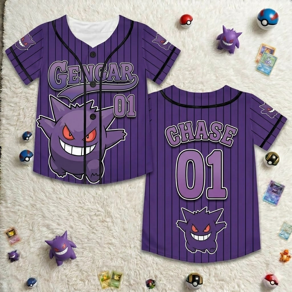 Personalized Kids Baseball Jersey Pokémon Characters Gift for Movie Fans