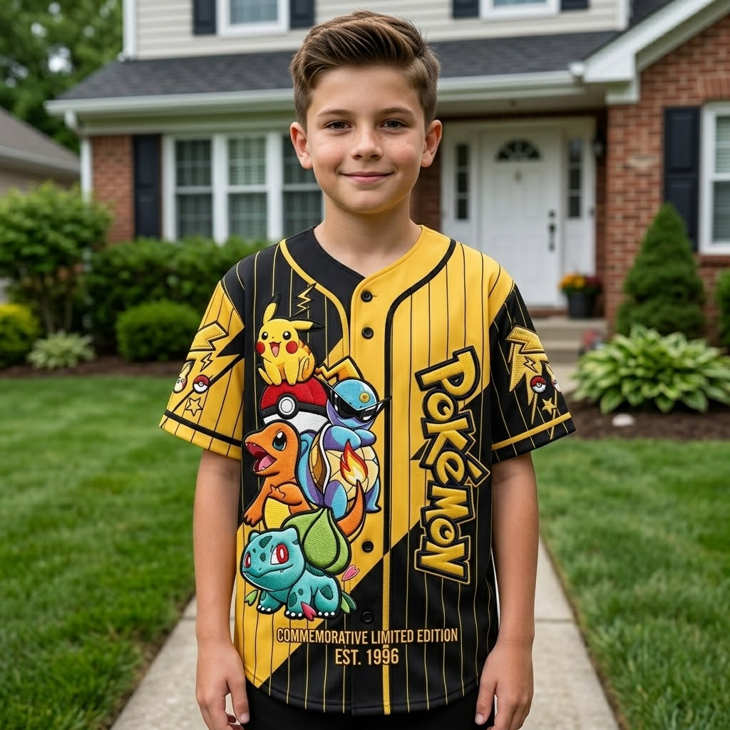 Personalized Pokémon Baseball Jersey Custom Name Gift for Movie Fans