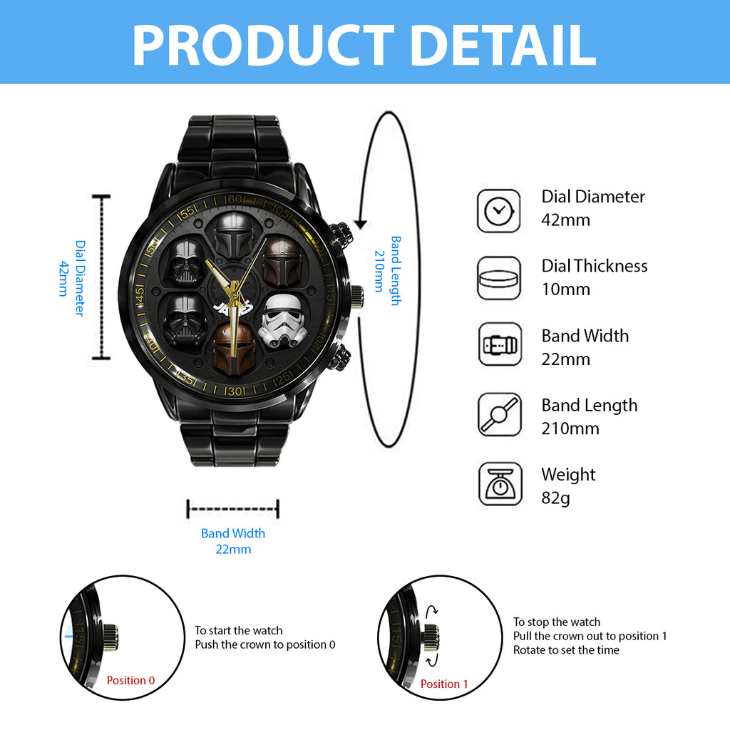 Personalized Star Wars Themed Hand Watch Custom Name Gift for Him