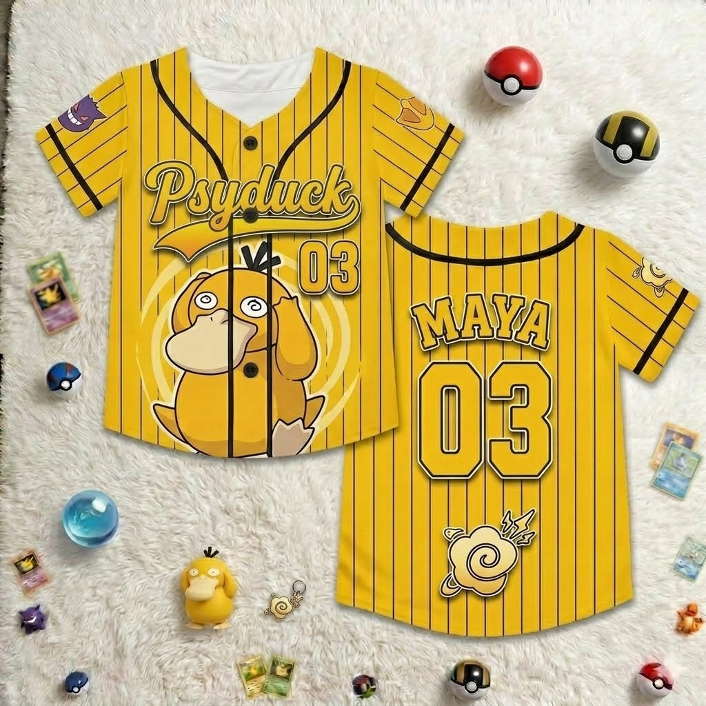 Personalized Kids Baseball Jersey Pokémon Characters Gift for Movie Fans