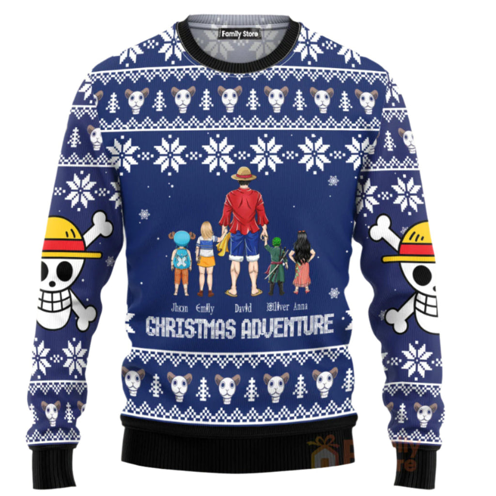 Personalized Family Christmas Ugly Sweater with Cartoon Characters