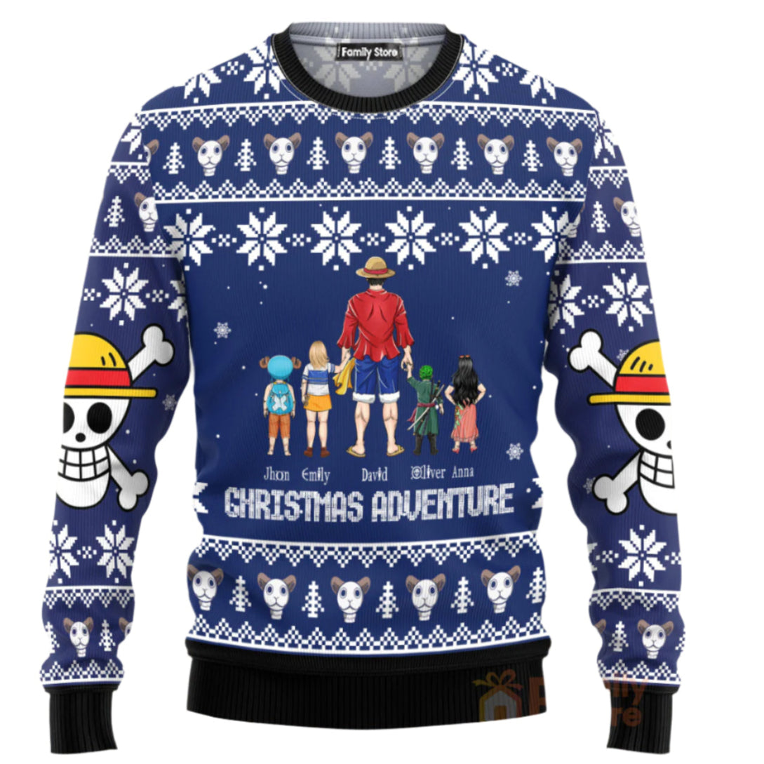 Personalized Family Christmas Ugly Sweater with Cartoon Characters