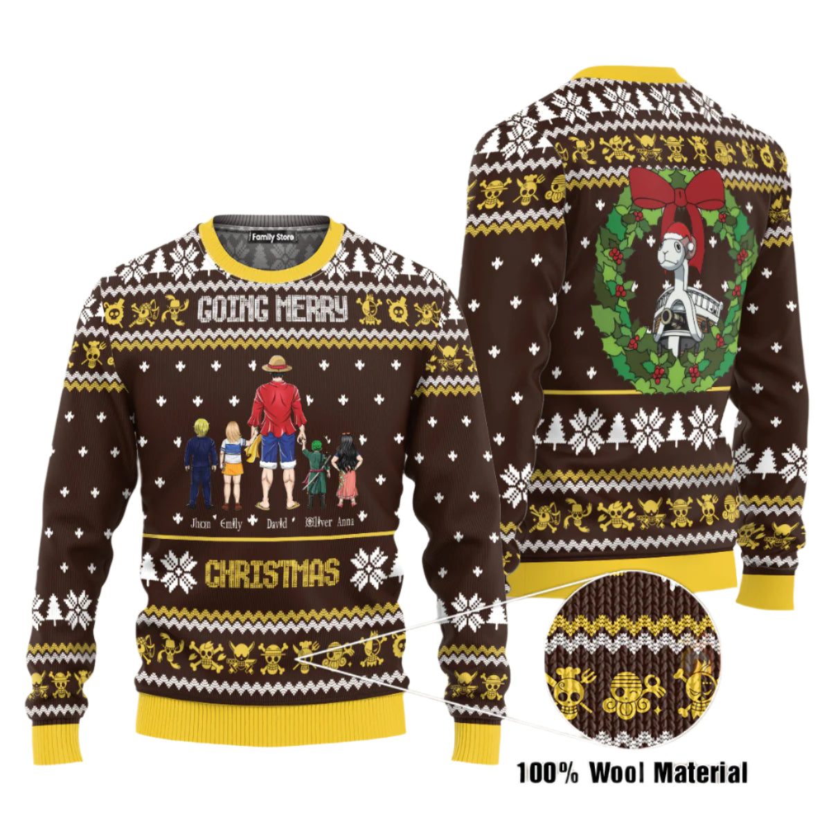 Personalized Ugly Christmas Sweatshirt for Dad with Straw Hat Pirates Design