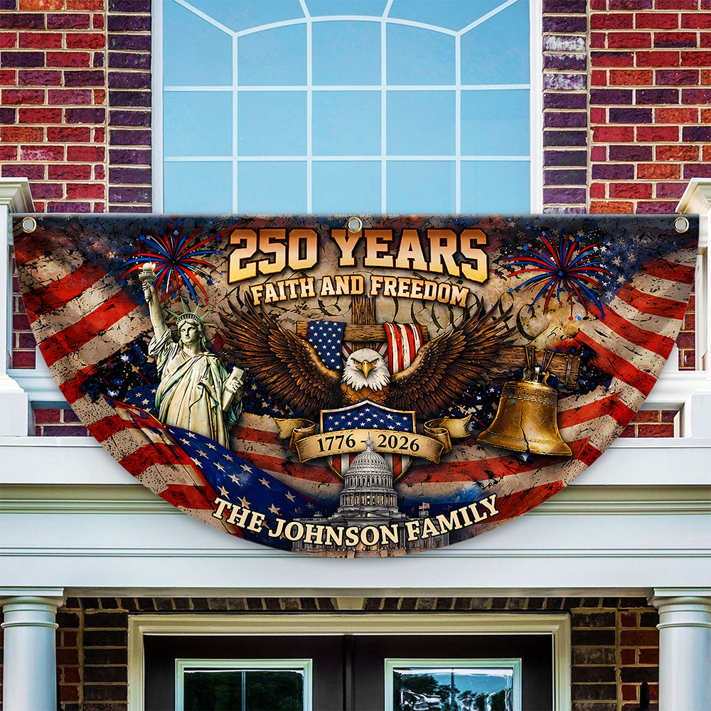Personalized Family Name Eagle Flag 250 Years Freedom Gift HN590 - Non-Pleated Fan Flag GradoCreations