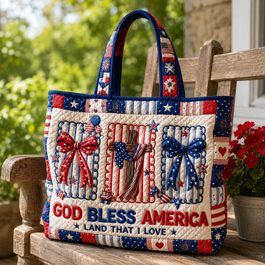 Personalized Quilted Tote Bag God Bless America Gift for Her