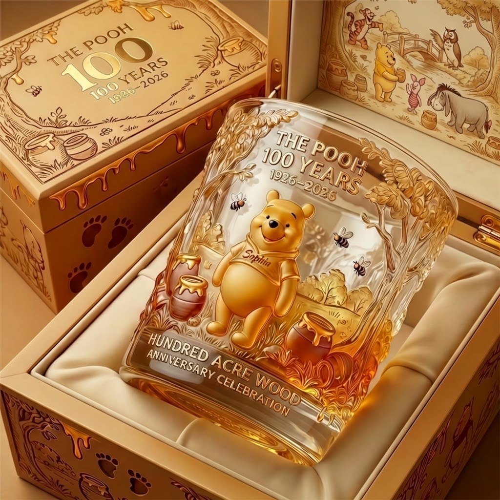 Personalized Whiskey Glass with Pooh Bear Design for Movie Fans Anniversary Gift