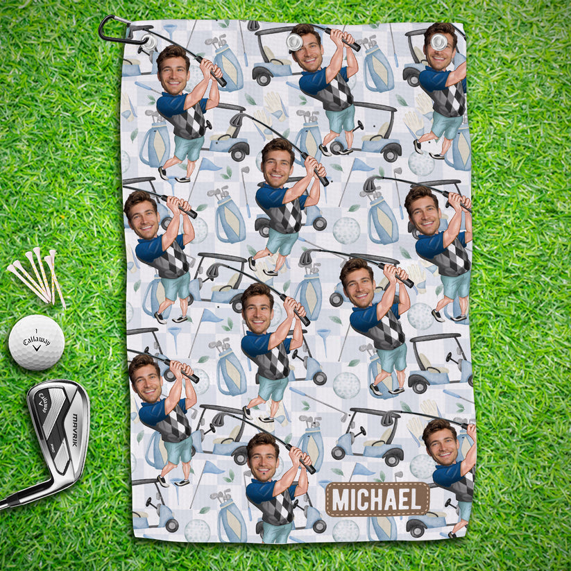 Personalized Golf Towel with Photo Custom Gift for Dad, Grandpa