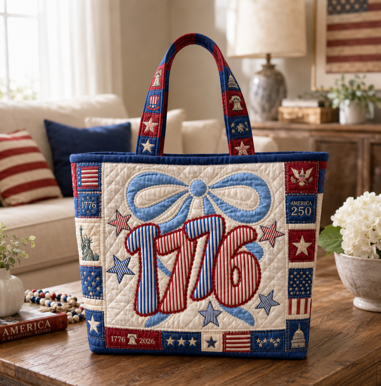 Personalized Quilted Tote Bag 250 Years America Design Gift for Her