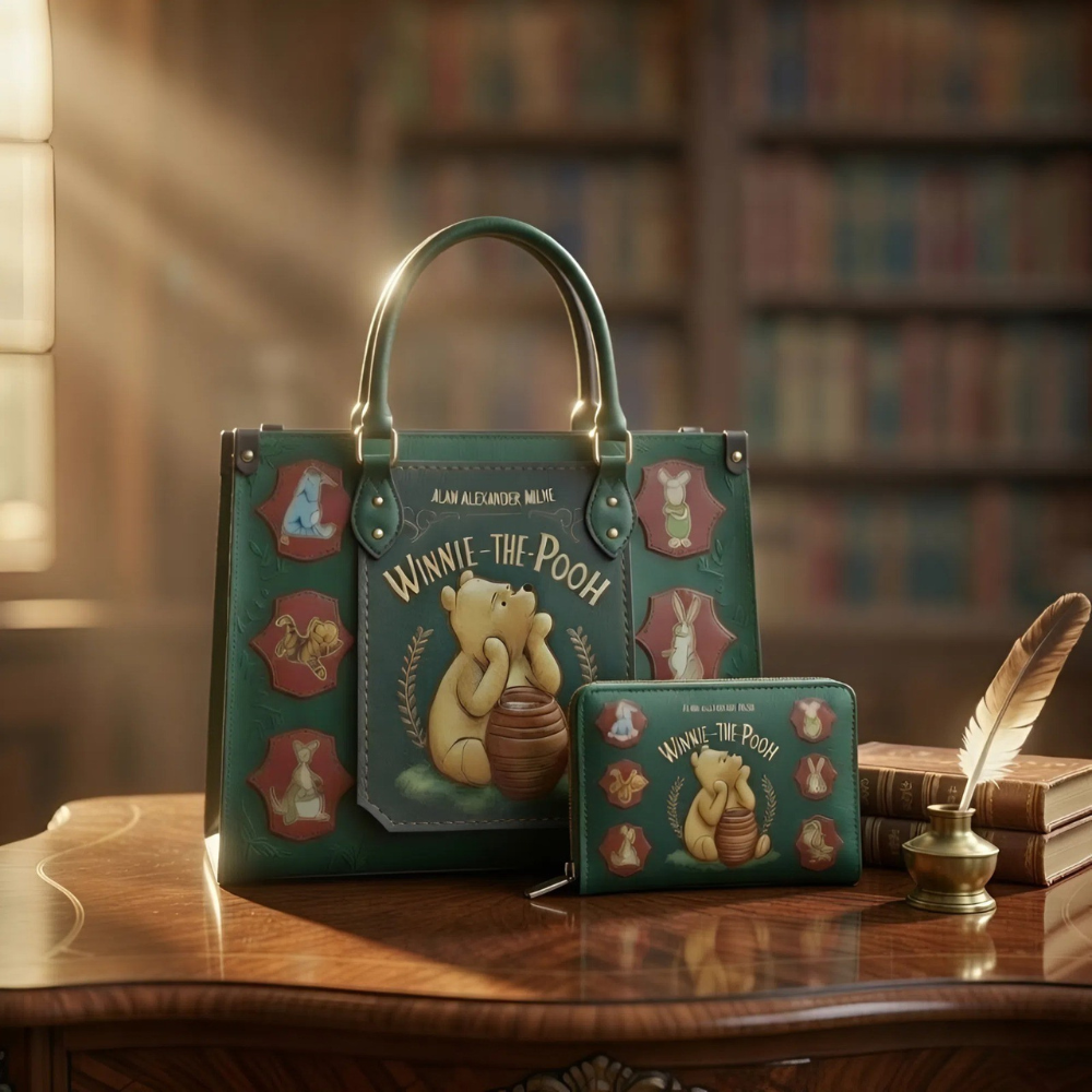 Personalized Winnie the Pooh Leather Handbag & Wallet Set Gift for Movie Fans