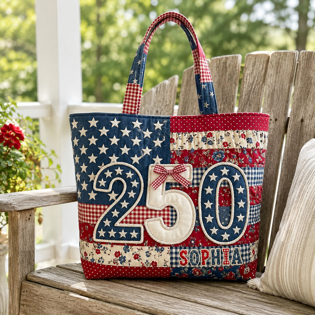 Personalized Patriotic Quilted Tote Bag for Her - 250th Anniversary Gift