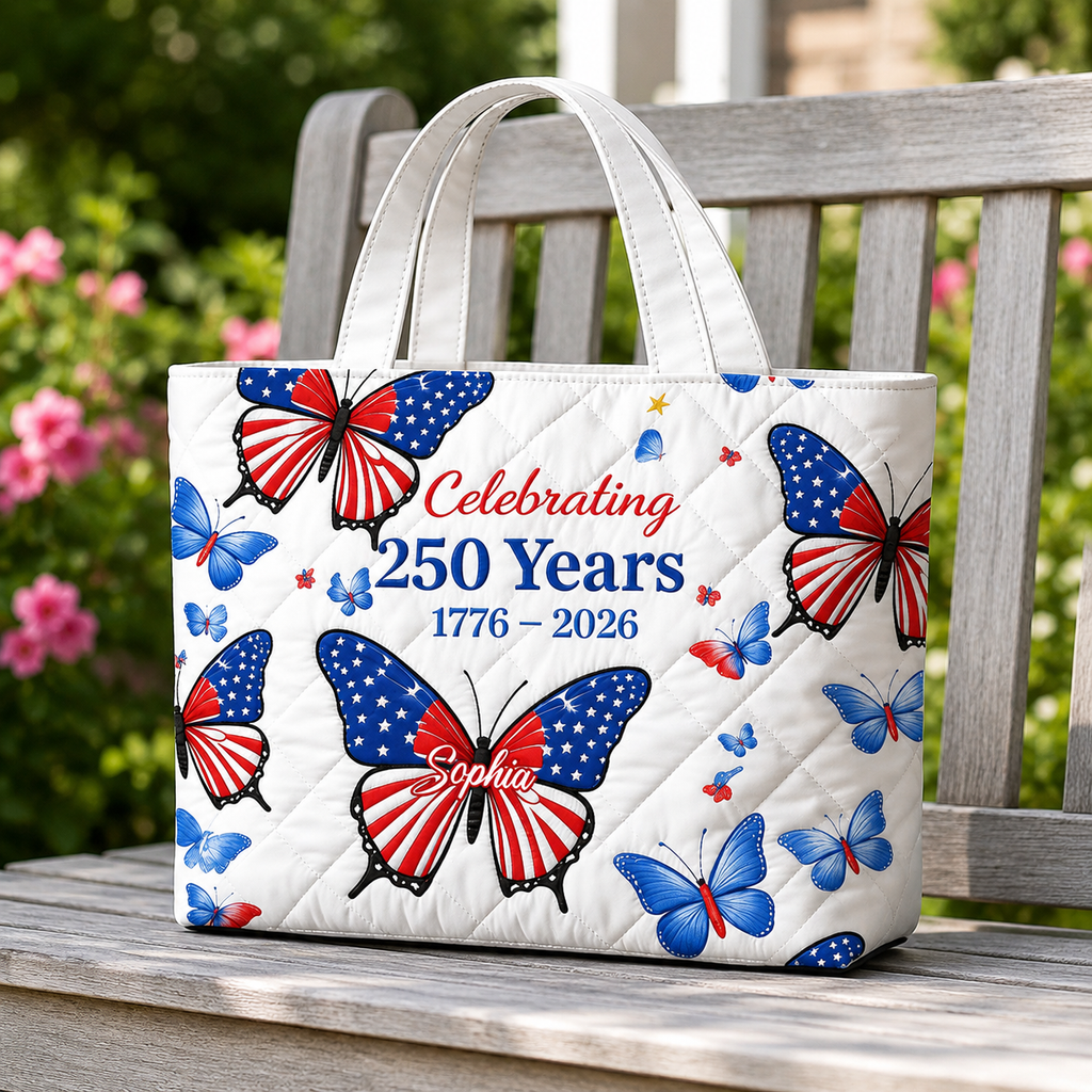 Personalized Quilted Tote Bag Floral Butterfly Gift for Her