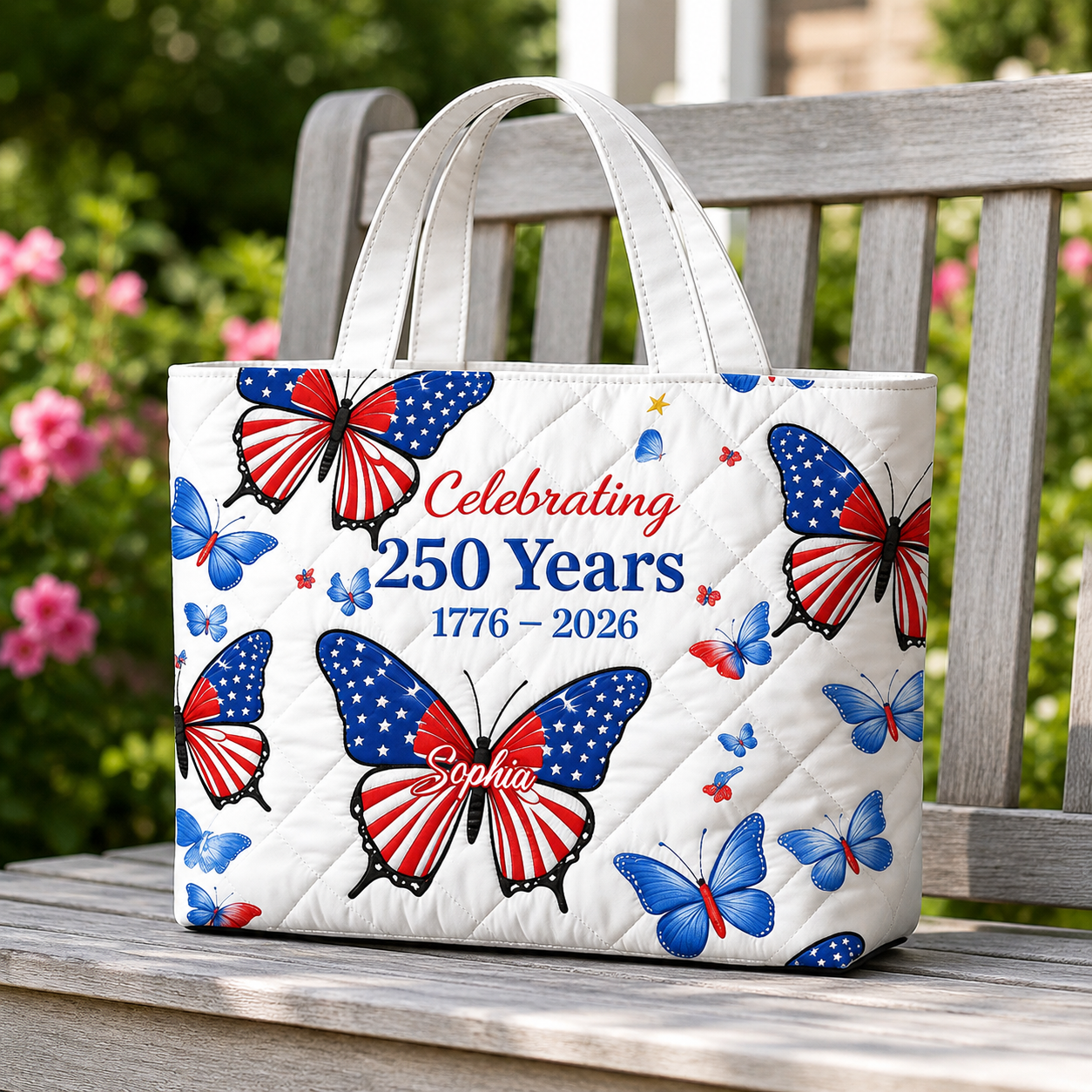 Personalized Quilted Tote Bag Floral Butterfly Gift for Her