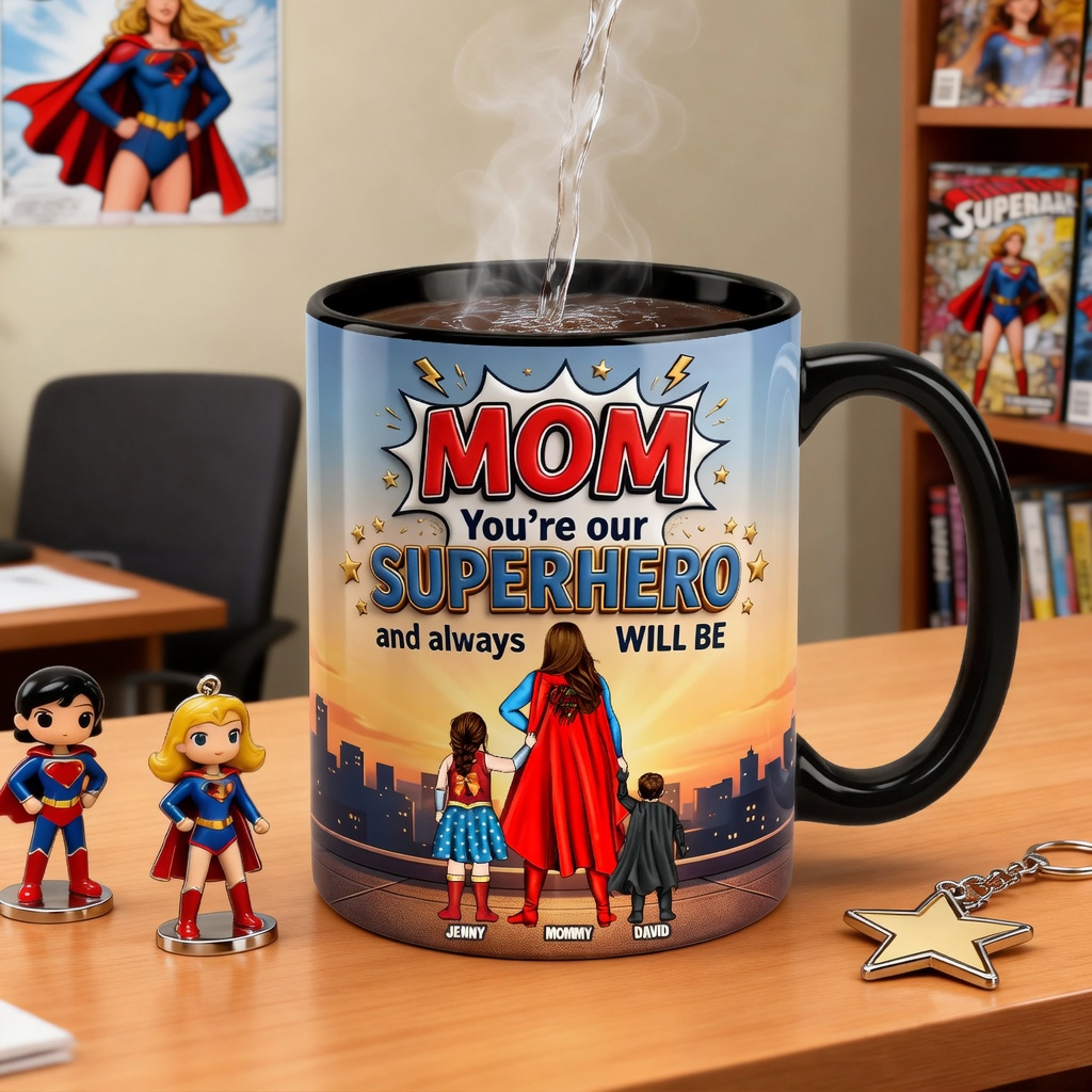 Personalized Superhero Mom Magic Mug Custom Name Gift