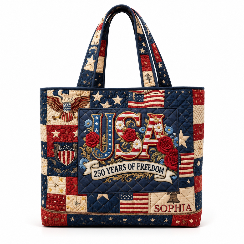 Personalized Quilted Tote Bag 250 Years Freedom Gift for Her