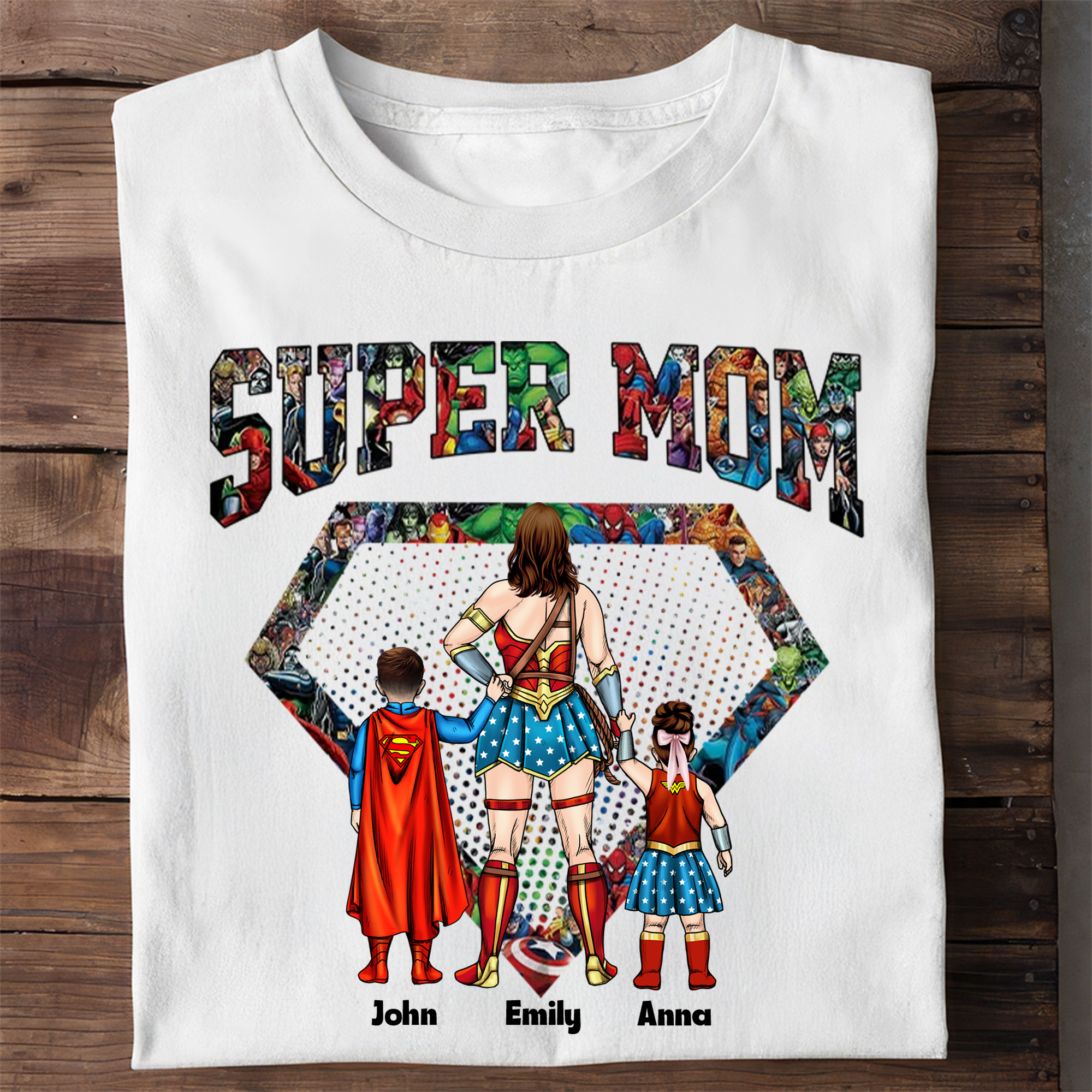 Personalized Super Mom Shirt Custom Family Gift for Mom Cotton Apparel GradoCreations