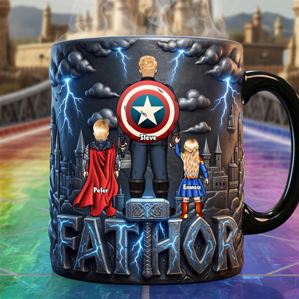 Personalized Fathor Accent Mug with Kids - Unique Gift for Dad