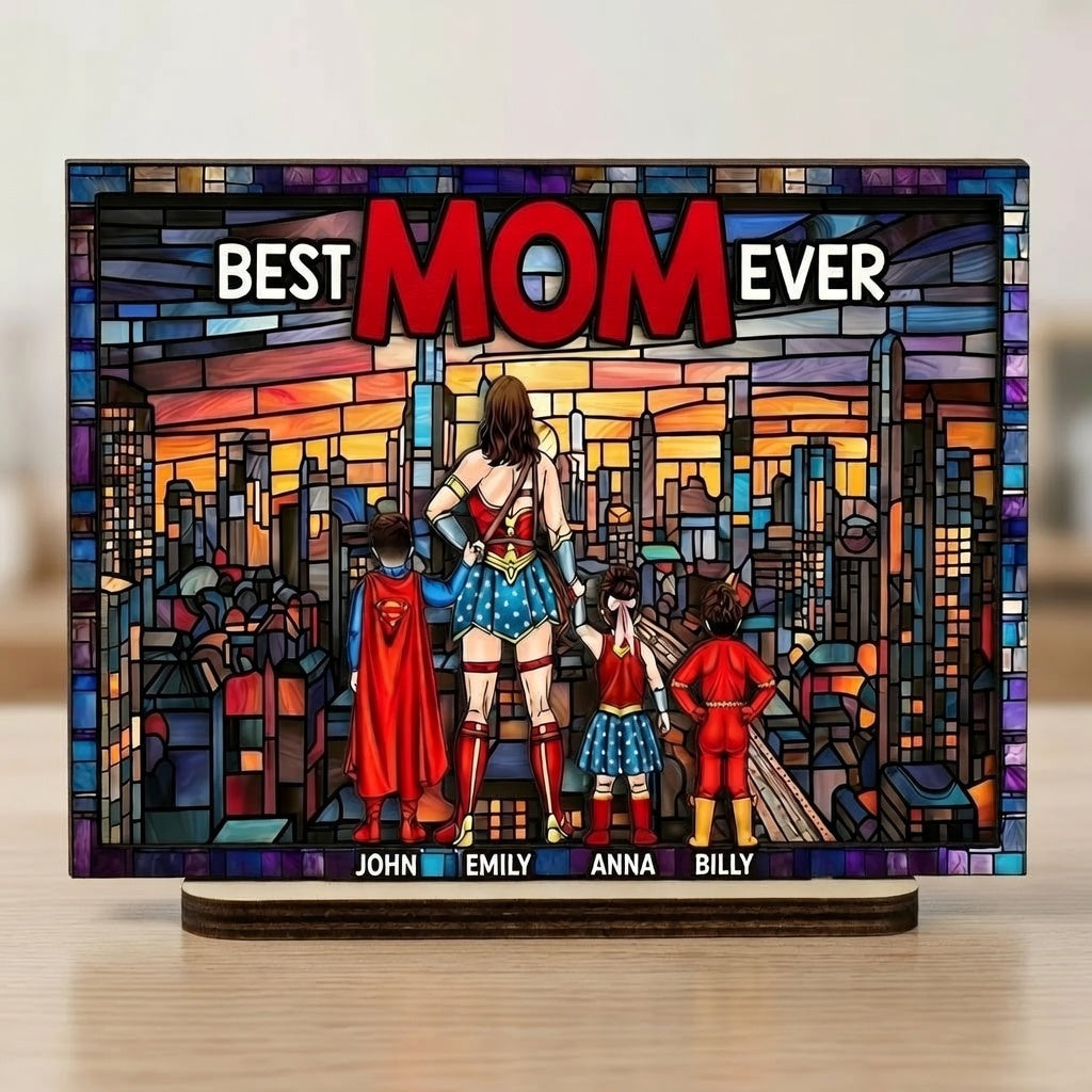 Personalized Super Hero Best Mom Ever Wooden Plaque Gift for Mom Wood Plaque GradoCreations