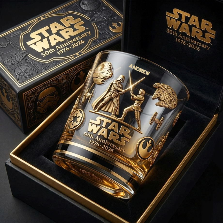 Personalized Star Wars 50th Anniversary Whiskey Glass Gift for Movie Fans