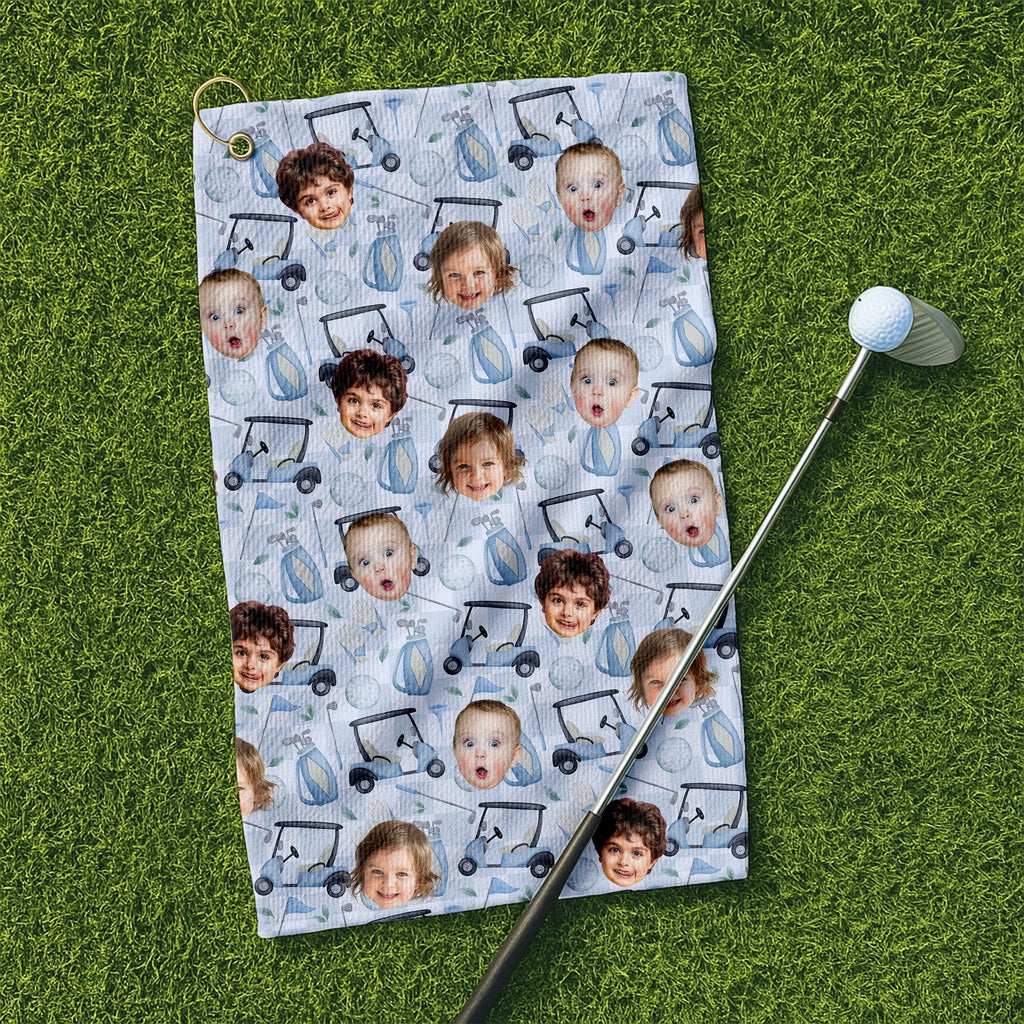 Personalized Kids Face Funny Golf Towel Custom Gift for Dad