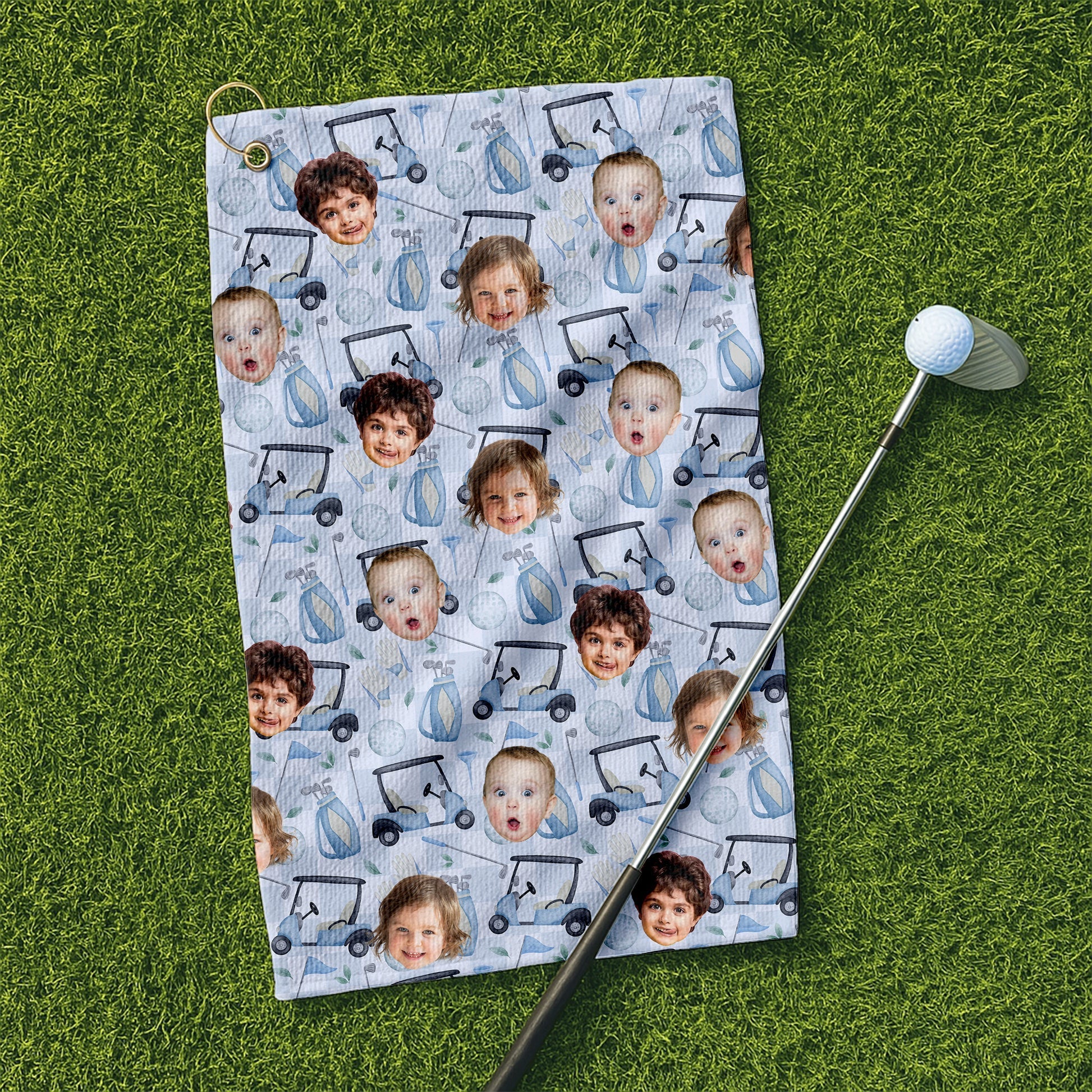 Personalized Kids Face Funny Golf Towel Custom Gift for Dad