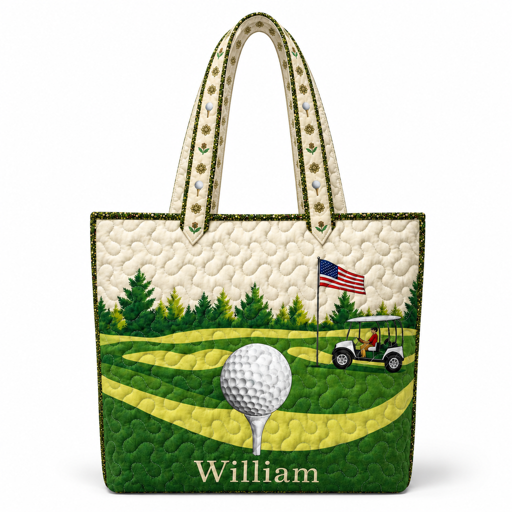 Personalized Quilted Tote Bag Golf Course Design Gift for Golf Lovers