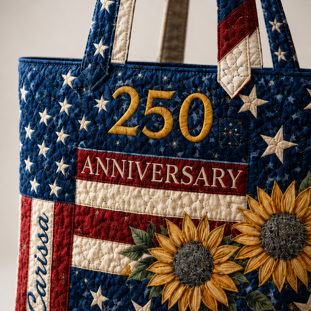 Personalized Patriotic Sunflower Quilted Tote Bag Gift for Her