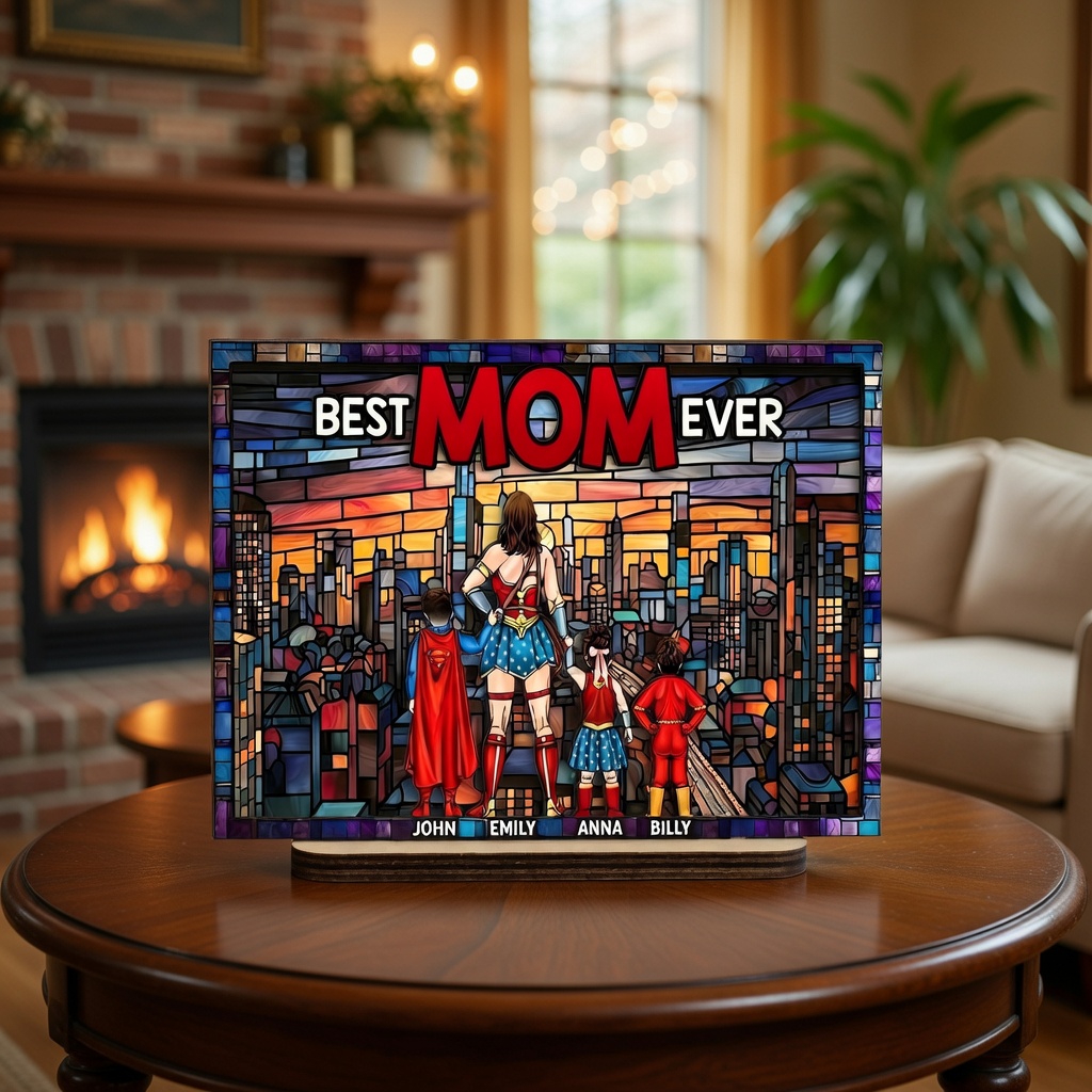Personalized Super Hero Best Mom Ever Wooden Plaque Gift for Mom Wood Plaque GradoCreations