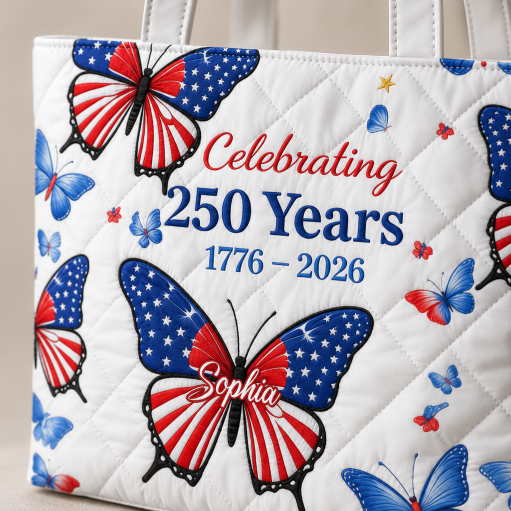 Personalized Quilted Tote Bag Floral Butterfly Gift for Her