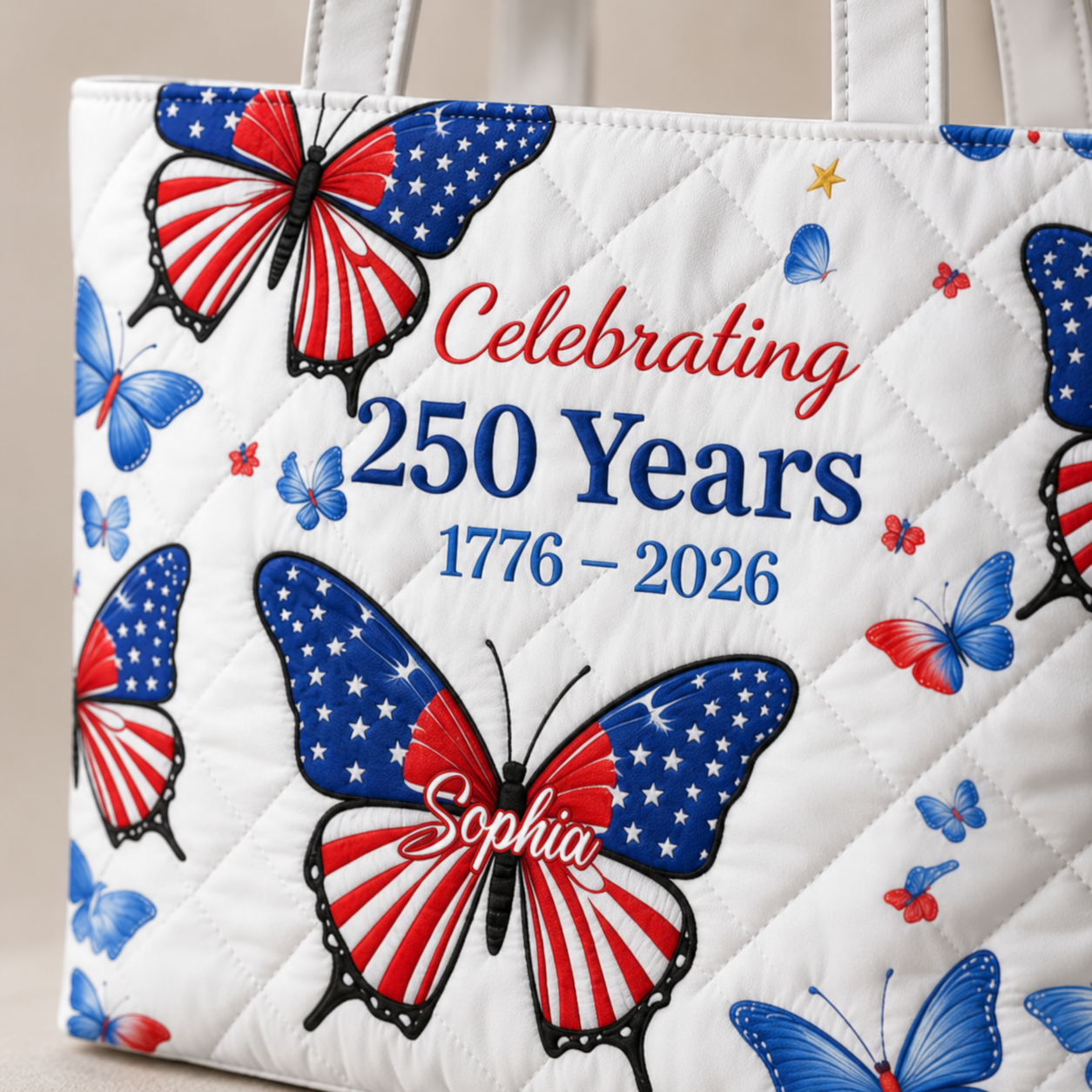 Personalized Quilted Tote Bag Floral Butterfly Gift for Her