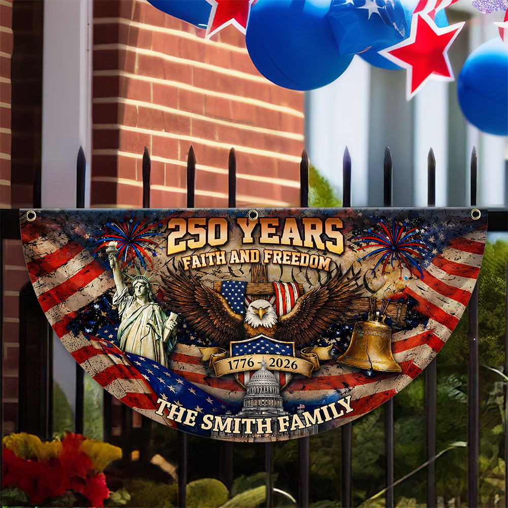 Personalized Family Name Eagle Flag 250 Years Freedom Gift HN590 - Non-Pleated Fan Flag GradoCreations