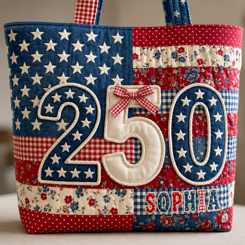 Personalized Patriotic Quilted Tote Bag for Her - 250th Anniversary Gift
