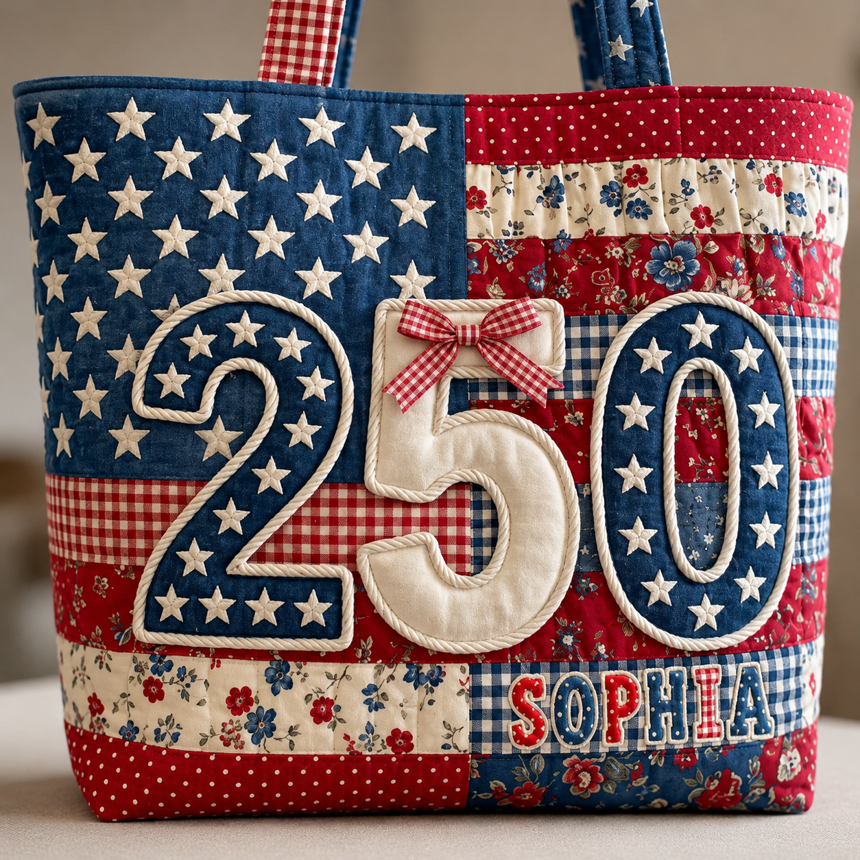 Personalized Patriotic Quilted Tote Bag for Her - 250th Anniversary Gift