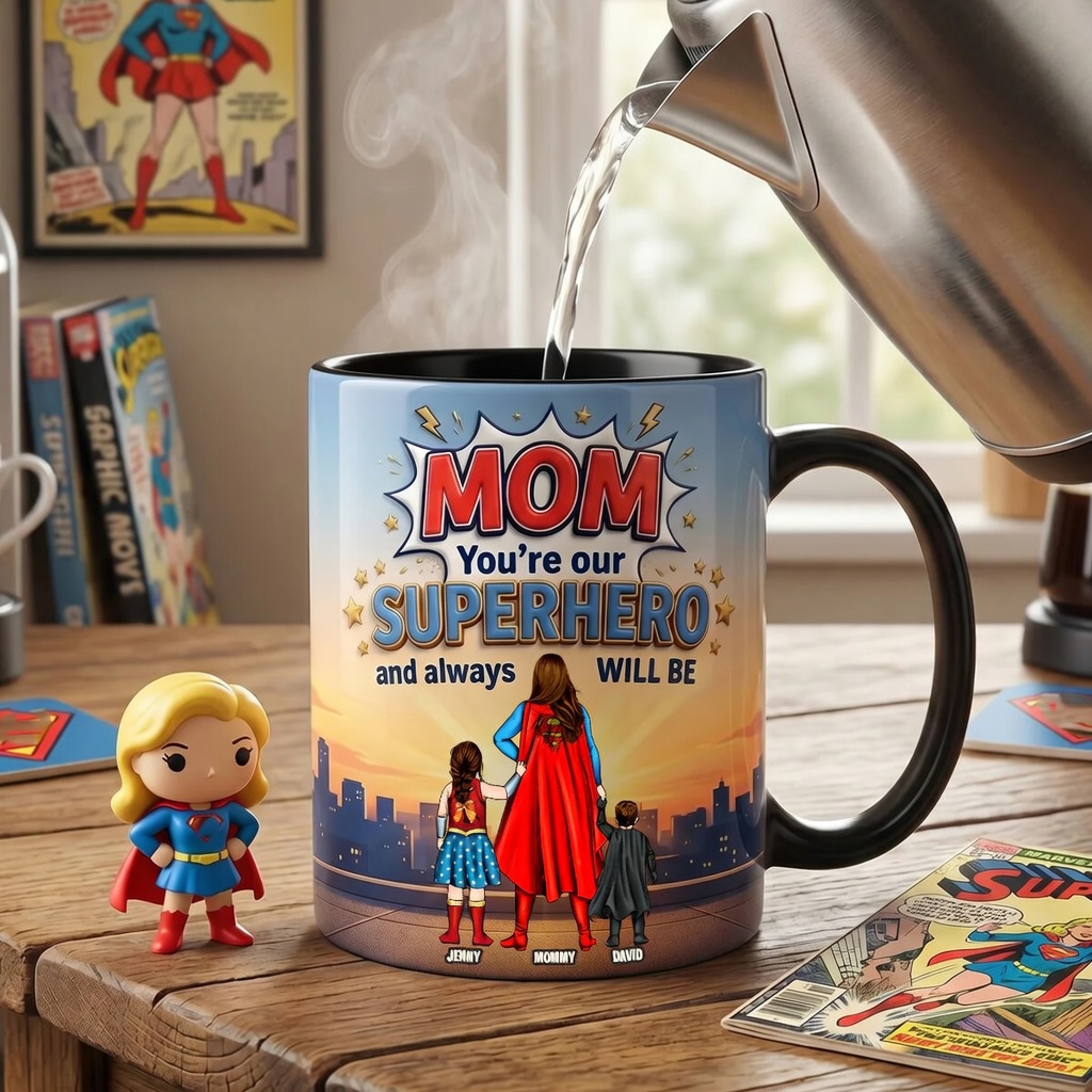 Personalized Superhero Mom Magic Mug Custom Name Gift