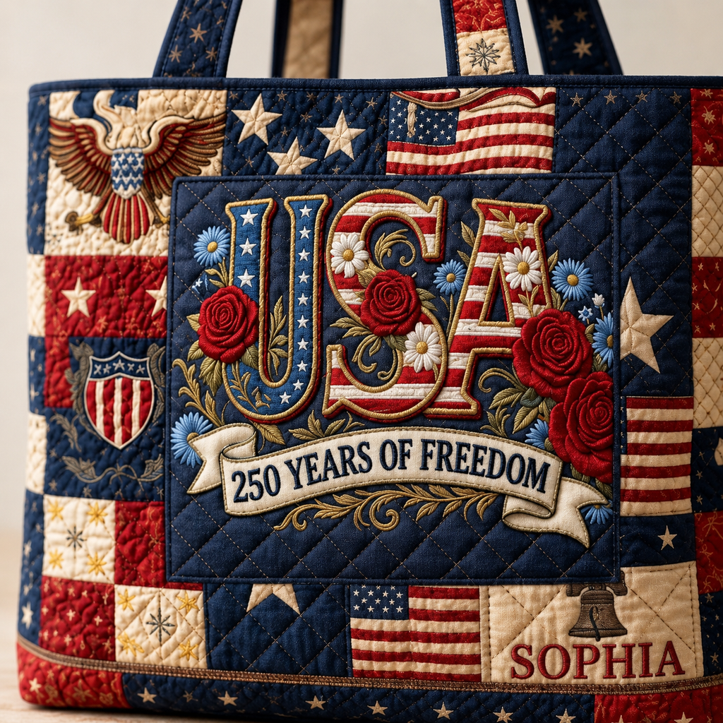 Personalized Quilted Tote Bag 250 Years Freedom Gift for Her