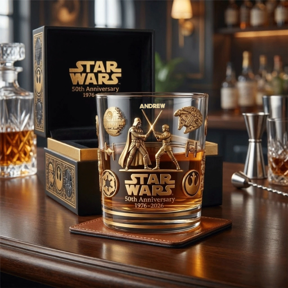 Personalized Star Wars 50th Anniversary Whiskey Glass Gift for Movie Fans