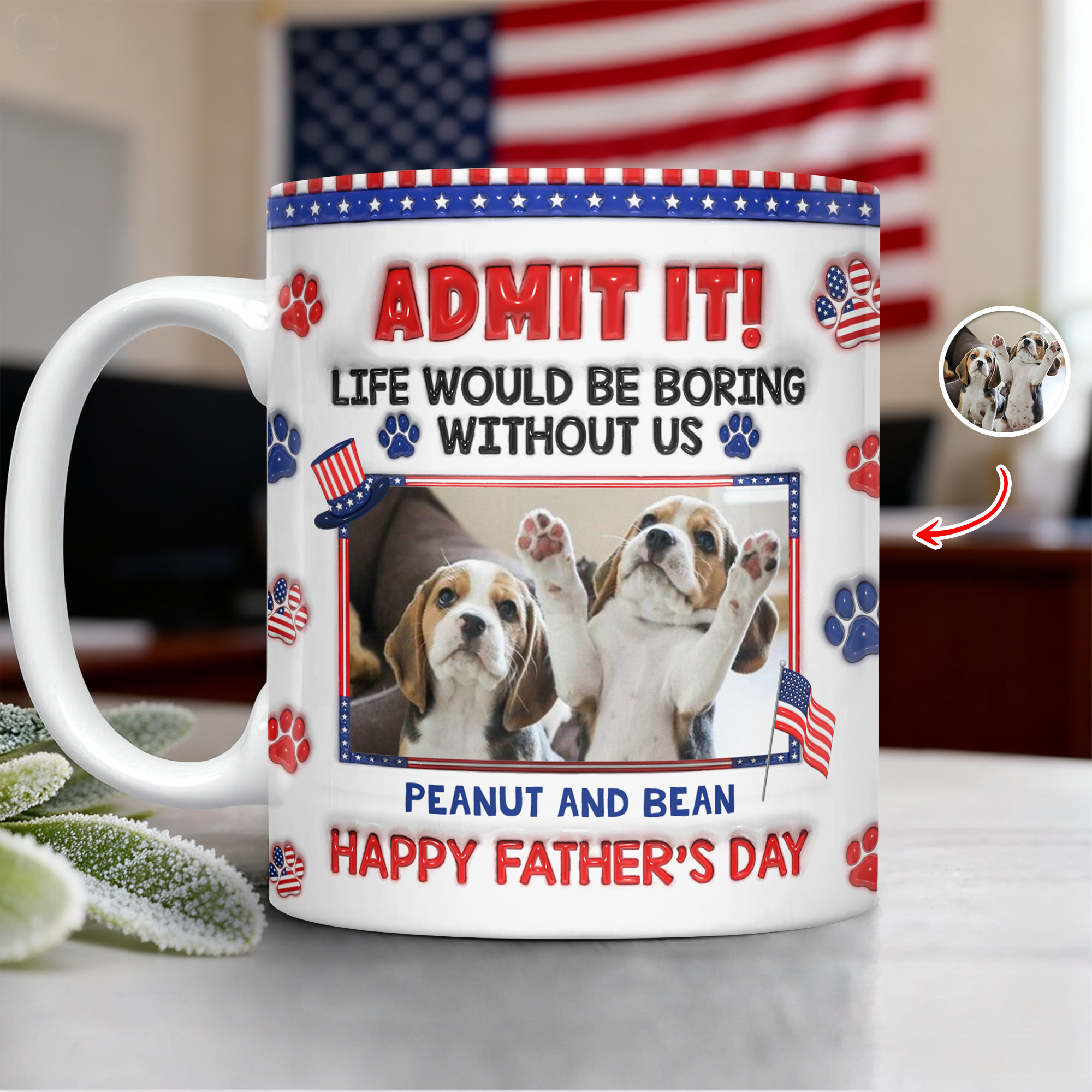 Personalized Dog Photo Mug Custom Photo Gift for Dog Dad HN590 - edge to edge mug GradoCreations