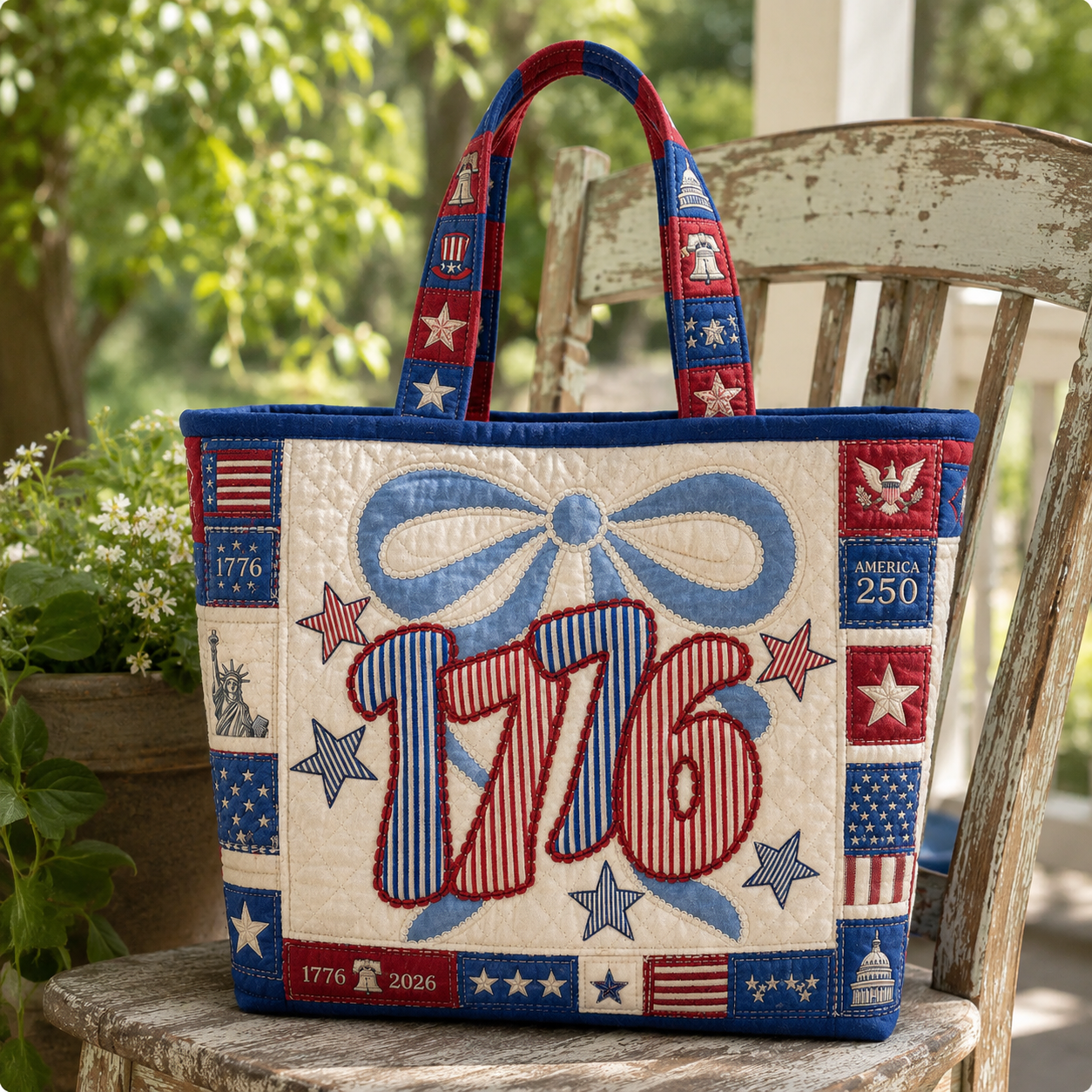 Personalized Quilted Tote Bag 250 Years America Design Gift for Her