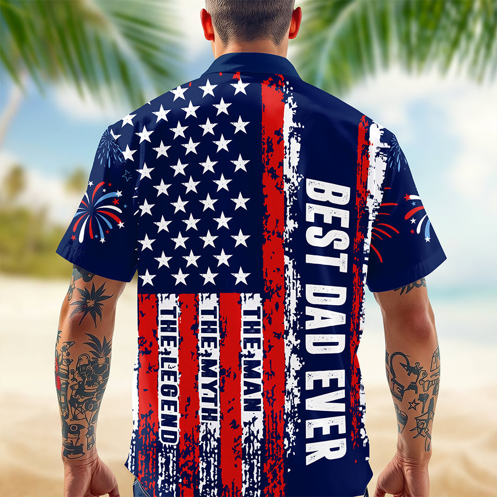 Personalized Patriotic Hawaiian Shirt Best Dad Ever Gift HN590 - AOP Hawai Shirt GradoCreations
