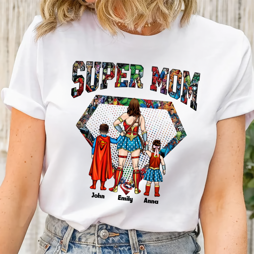 Personalized Super Mom Shirt Custom Family Gift for Mom Cotton Apparel GradoCreations