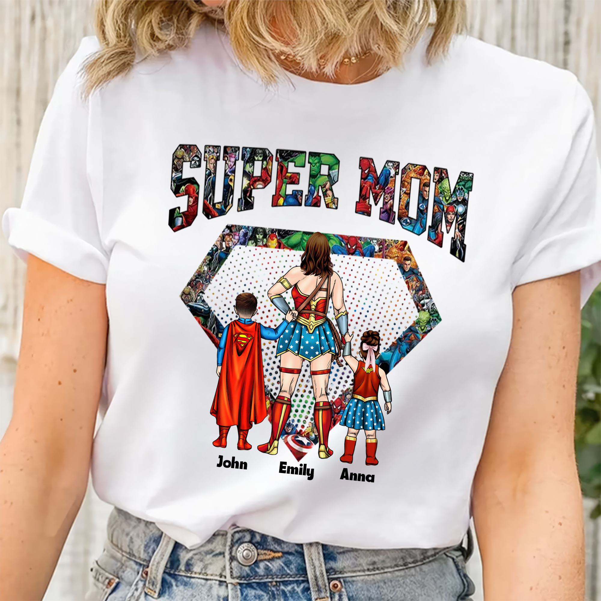 Personalized Super Mom Shirt Custom Family Gift for Mom Cotton Apparel GradoCreations