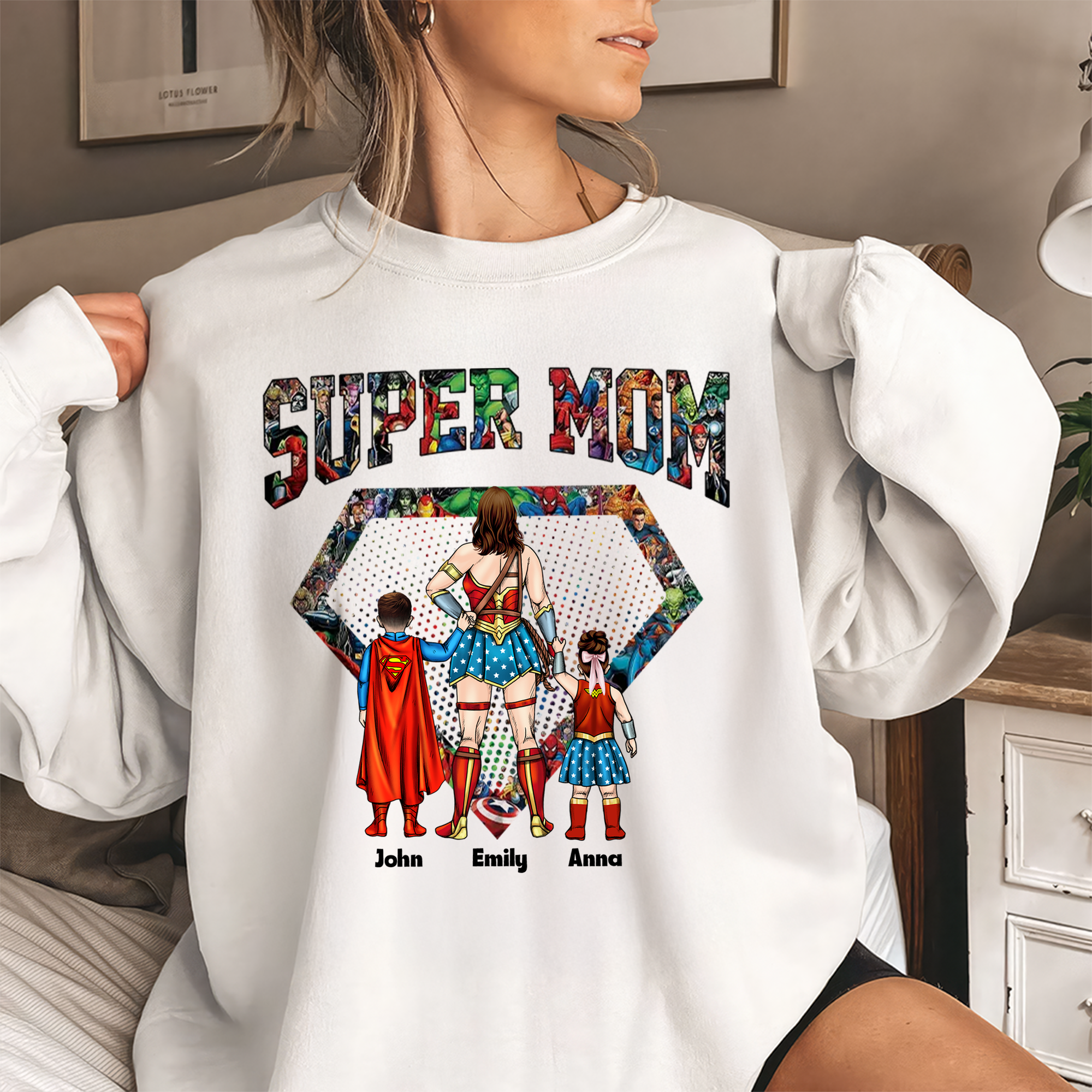 Personalized Super Mom Shirt Custom Family Gift for Mom Cotton Apparel GradoCreations