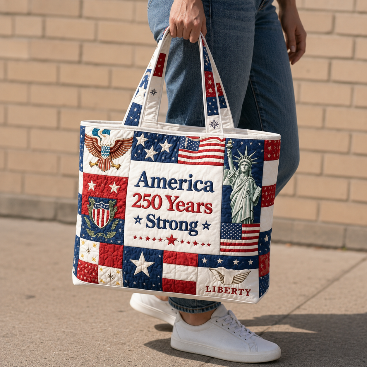 Personalized Patriotic Quilted Tote Bag Custom Design Gift for Patriots