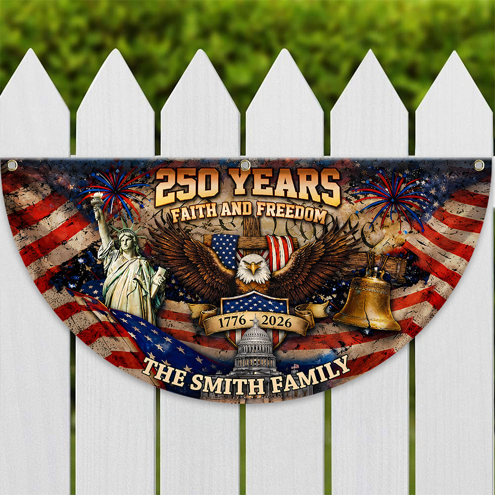 Personalized Family Name Eagle Flag 250 Years Freedom Gift HN590 - Non-Pleated Fan Flag GradoCreations