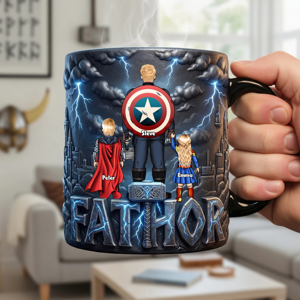 Personalized Fathor Accent Mug with Kids - Unique Gift for Dad