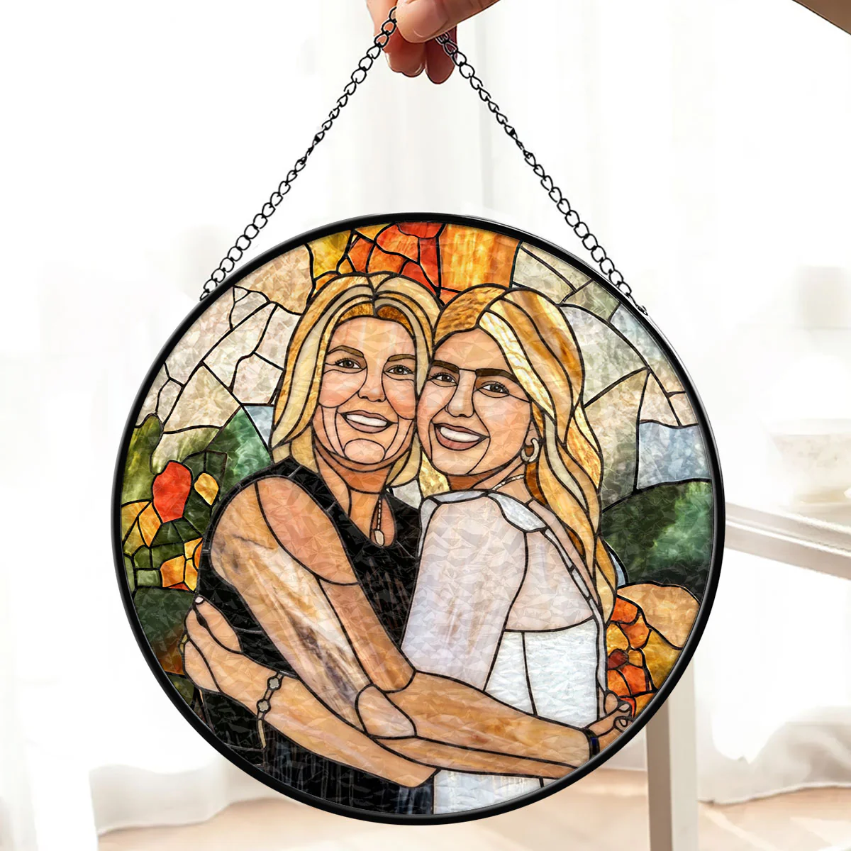 Personalized Stained Glass Suncatcher Gift for Mom or Grandma - Cherished Moments