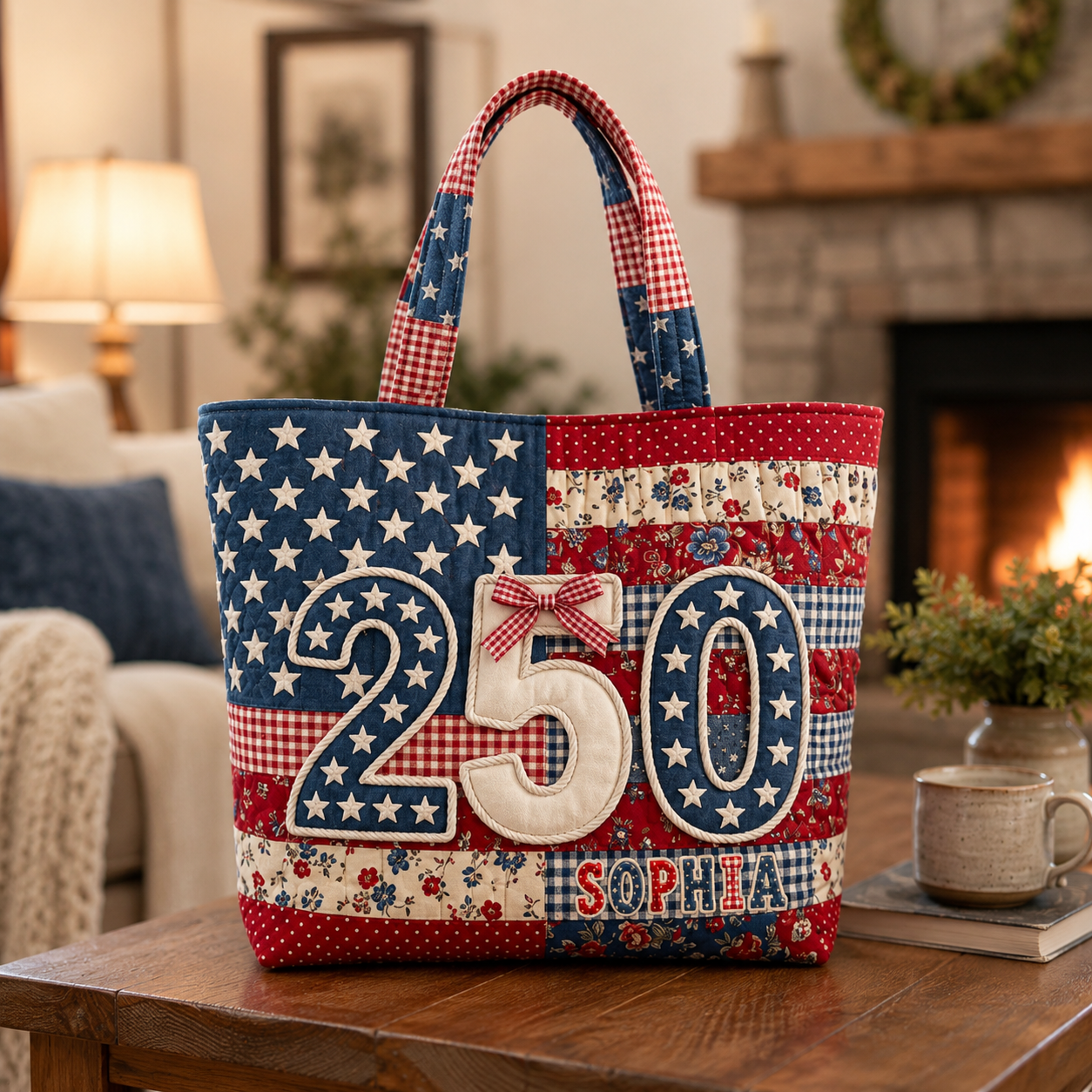 Personalized Patriotic Quilted Tote Bag for Her - 250th Anniversary Gift