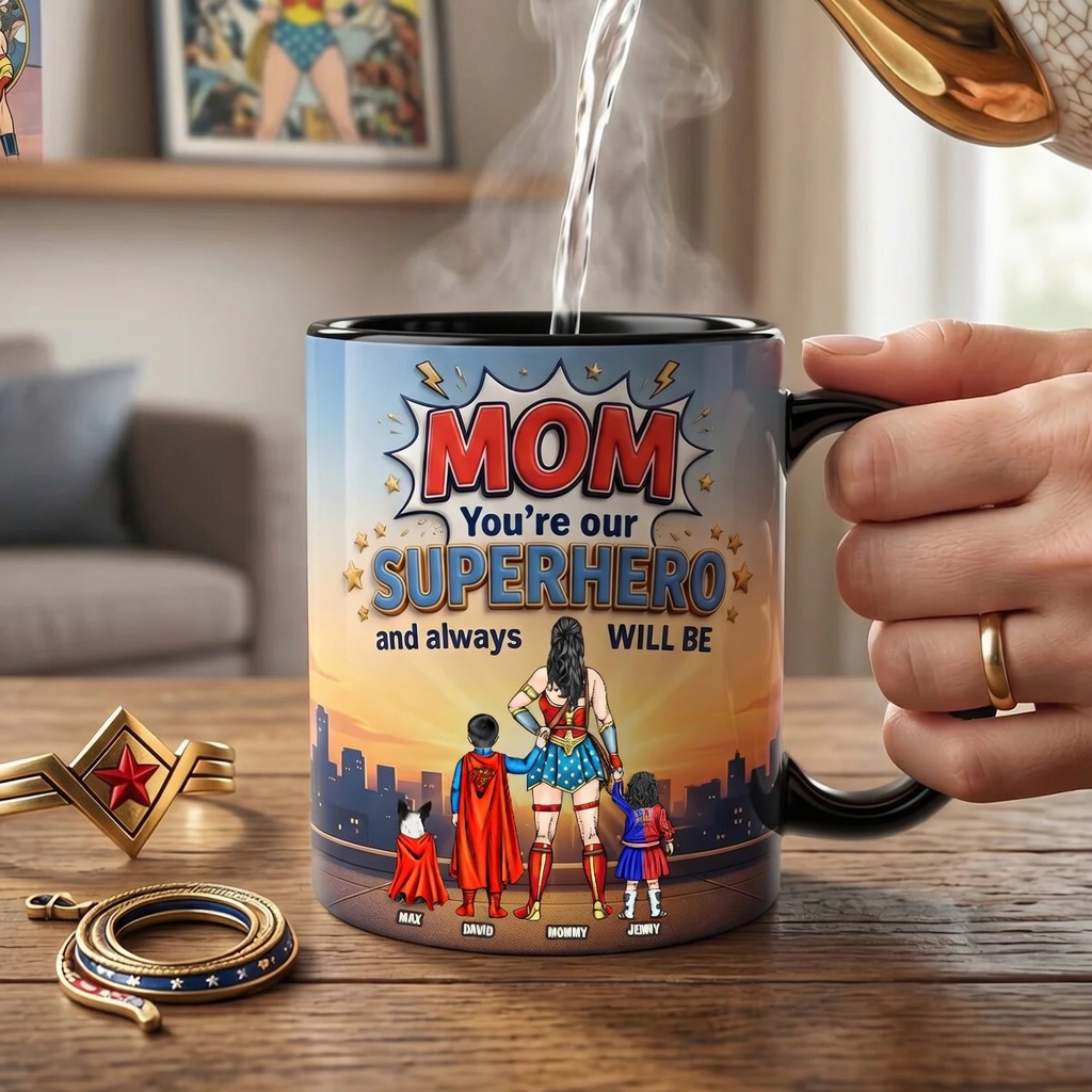 Personalized Superhero Mom Magic Mug Custom Name Gift