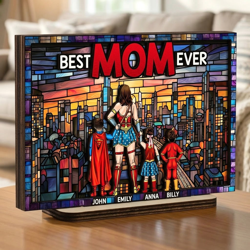 Personalized Super Hero Best Mom Ever Wooden Plaque Gift for Mom Wood Plaque GradoCreations